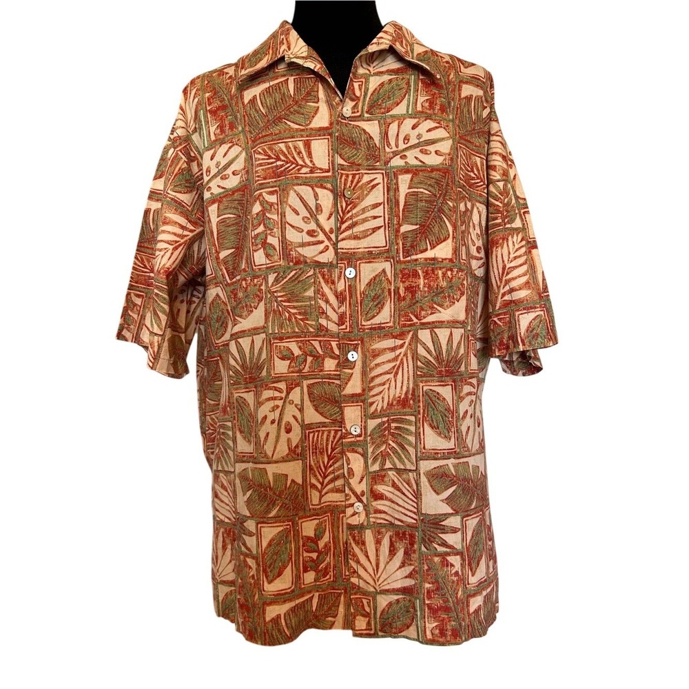 Tori Richard Tropical Leaf Print Button-Up Shirt Size Large